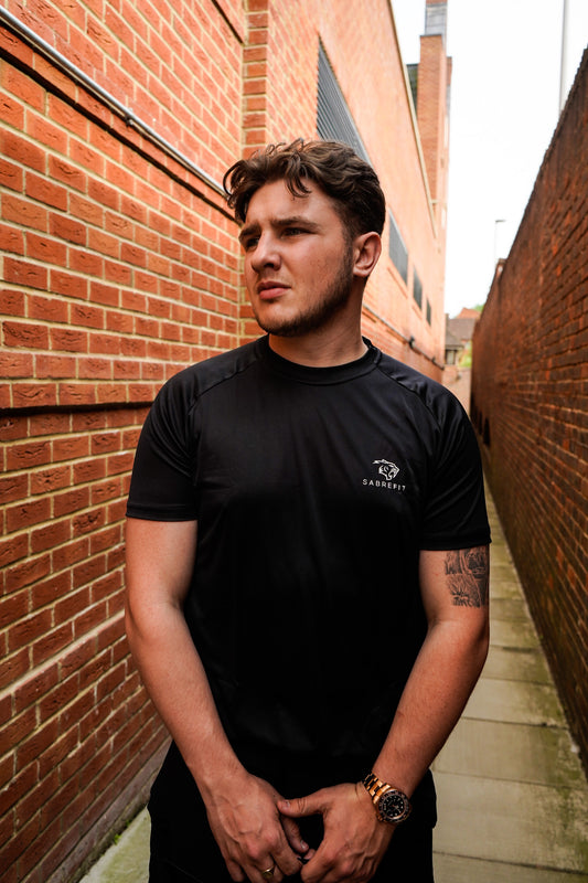 Black Slim Fit Short Sleeve Training Top by SabreFIT – Engineered for Comfort and Performance