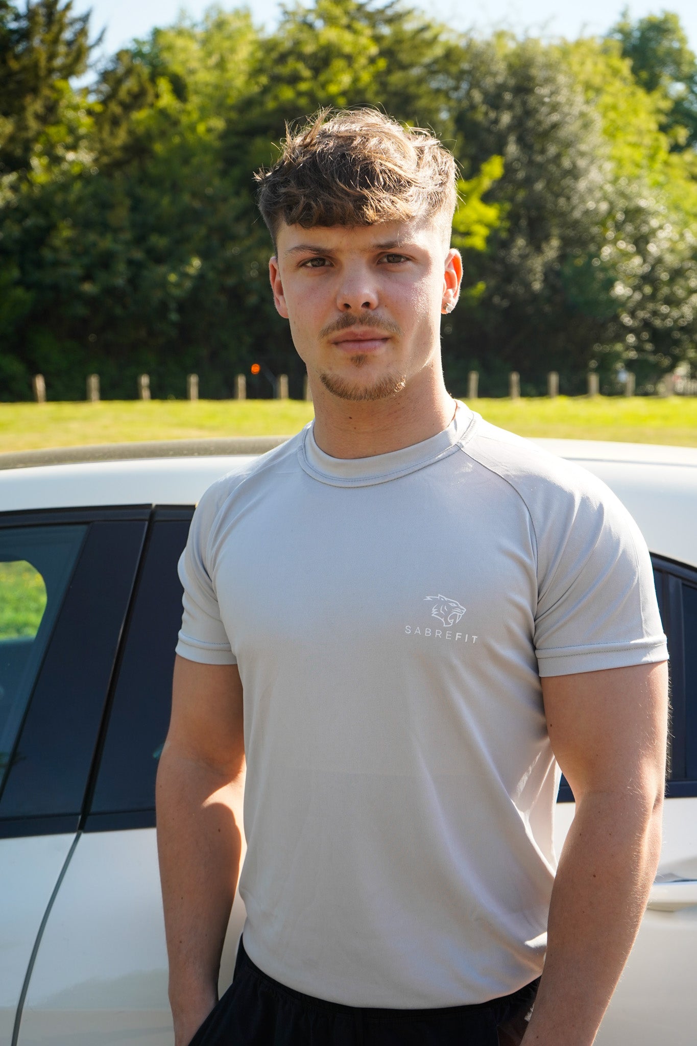 Light Grey Slim Fit Short Sleeve Training Top by SabreFIT – Engineered for Comfort and Performance